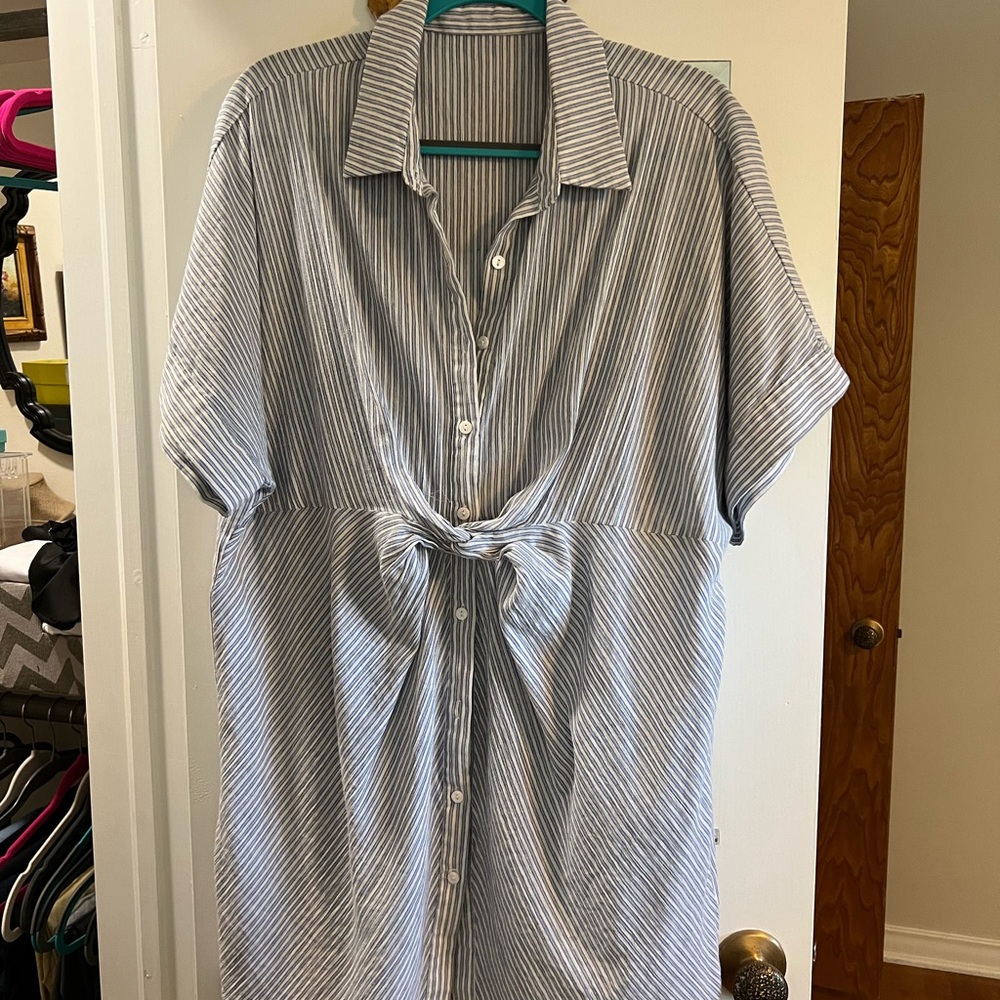 Cupshe blue and white linen dress
